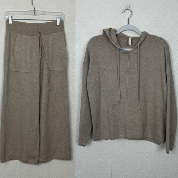 Nap Heverly Ann Set Matching Loungewear Wool Blend Tan Cream Neutrals Wide Leg - Picture 16 of 16